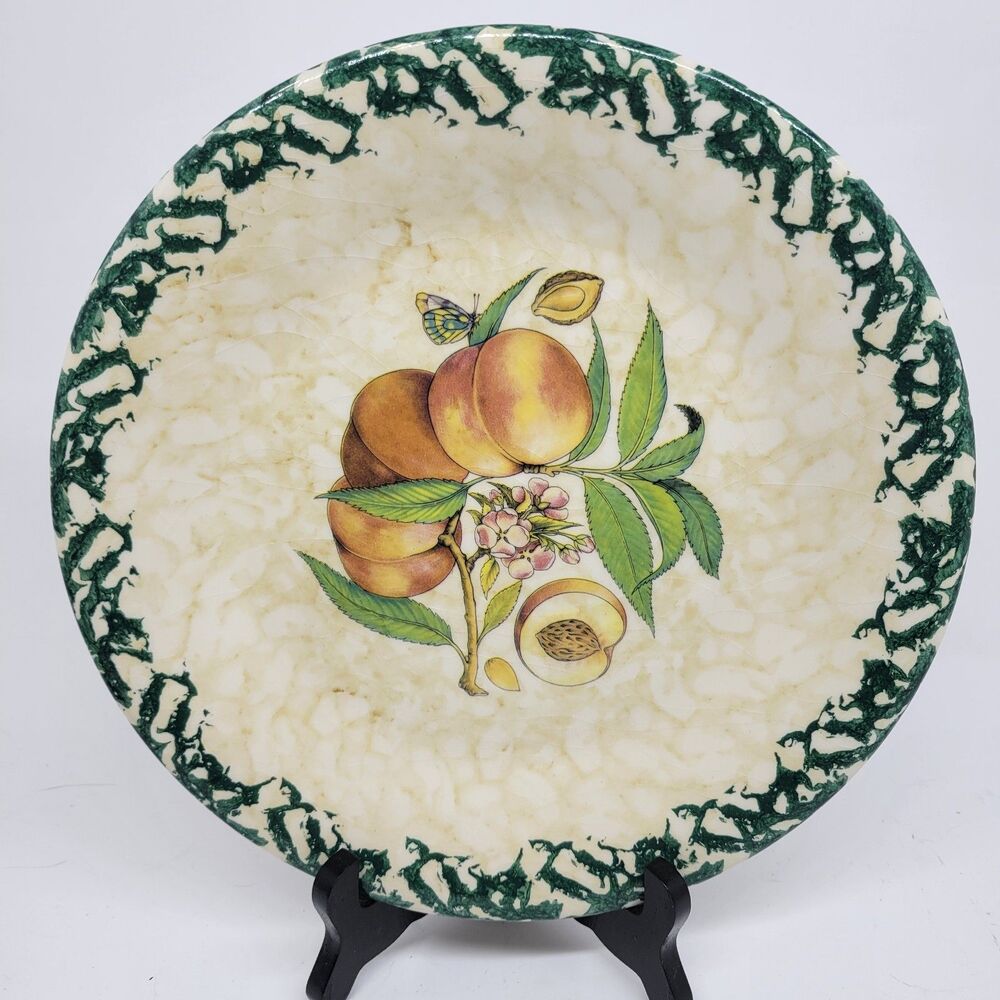 Himark Italy Peaches 10 1/4" Green And Tan Sponged Dinner Plate VGC